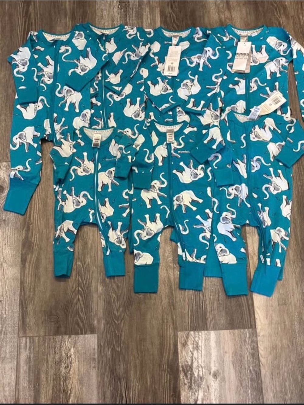 Bonds‎ Teal Elephant Print Baby Footed Pajamas - Set of Matching Onesies